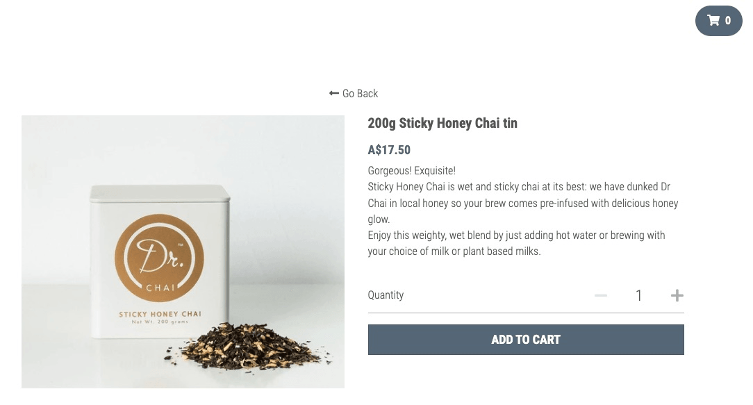 Dr. Chai Tea product page Dr. Chai Tea product page